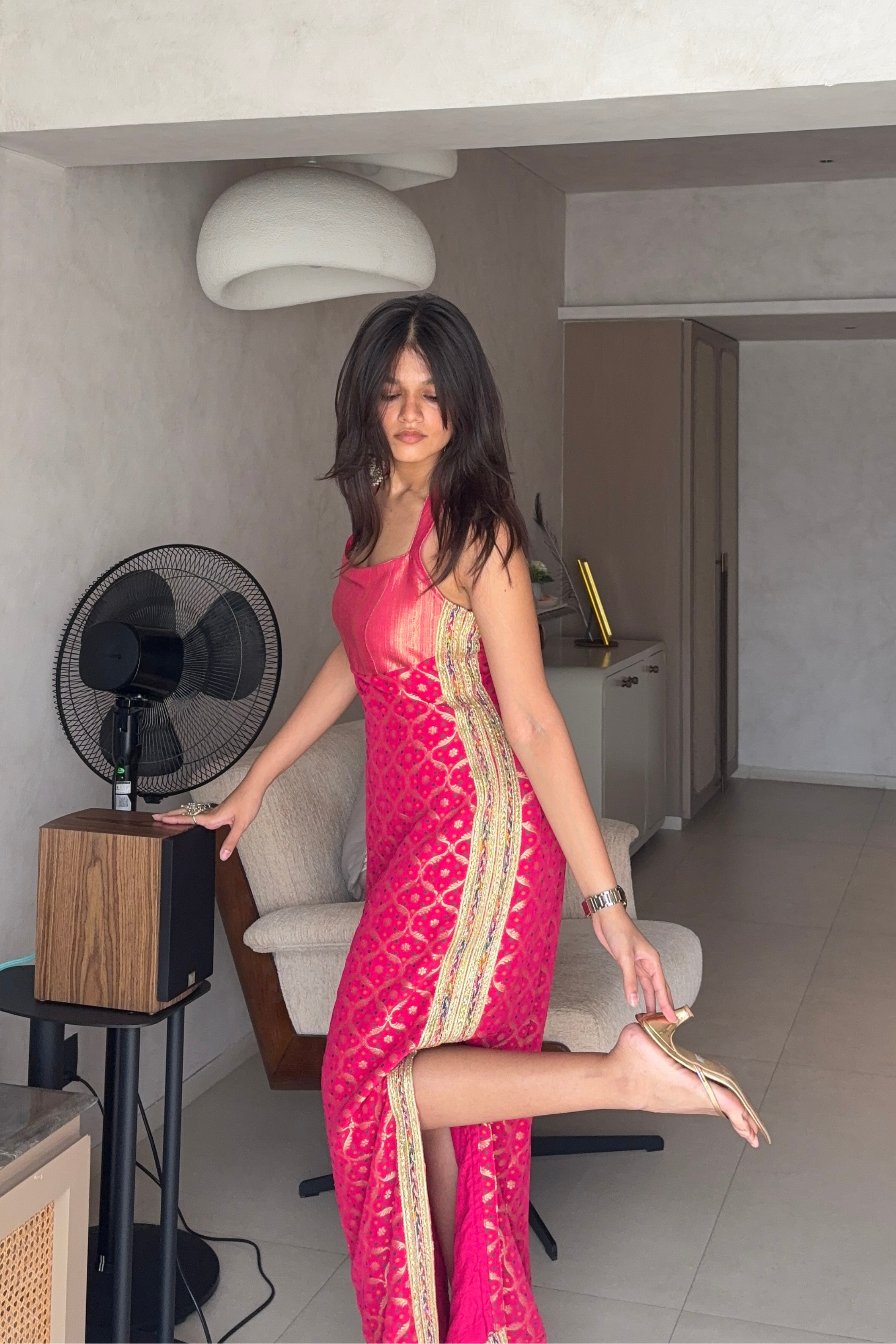 Hot Pink Dress with Lace Detailing