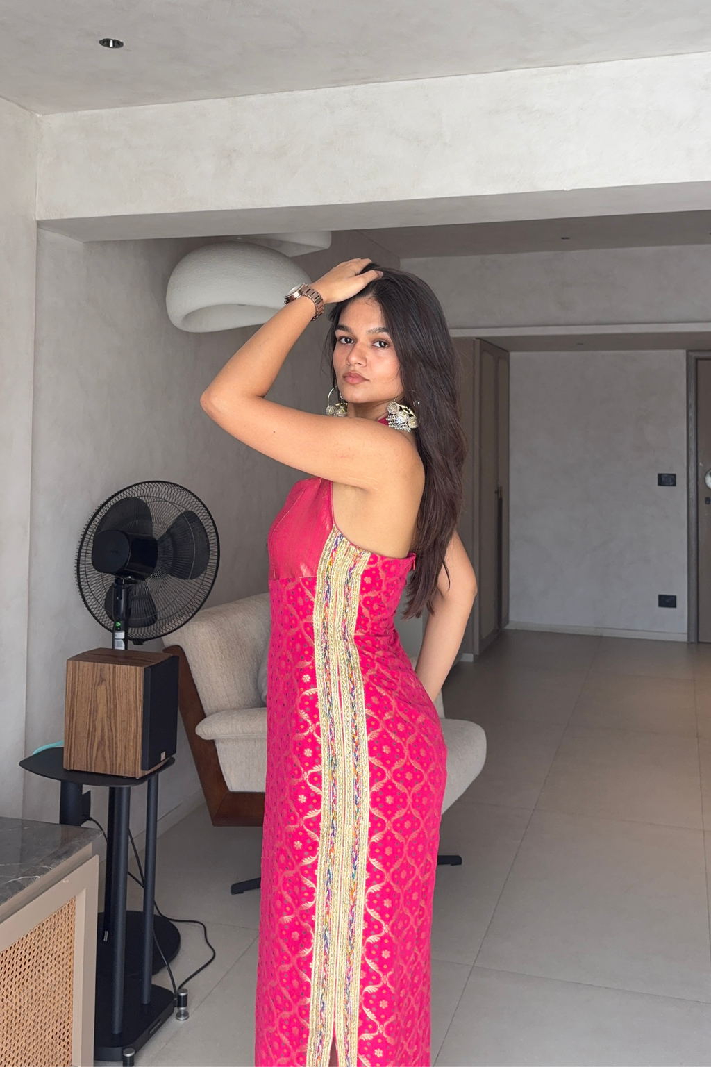 Hot Pink Dress with Lace Detailing