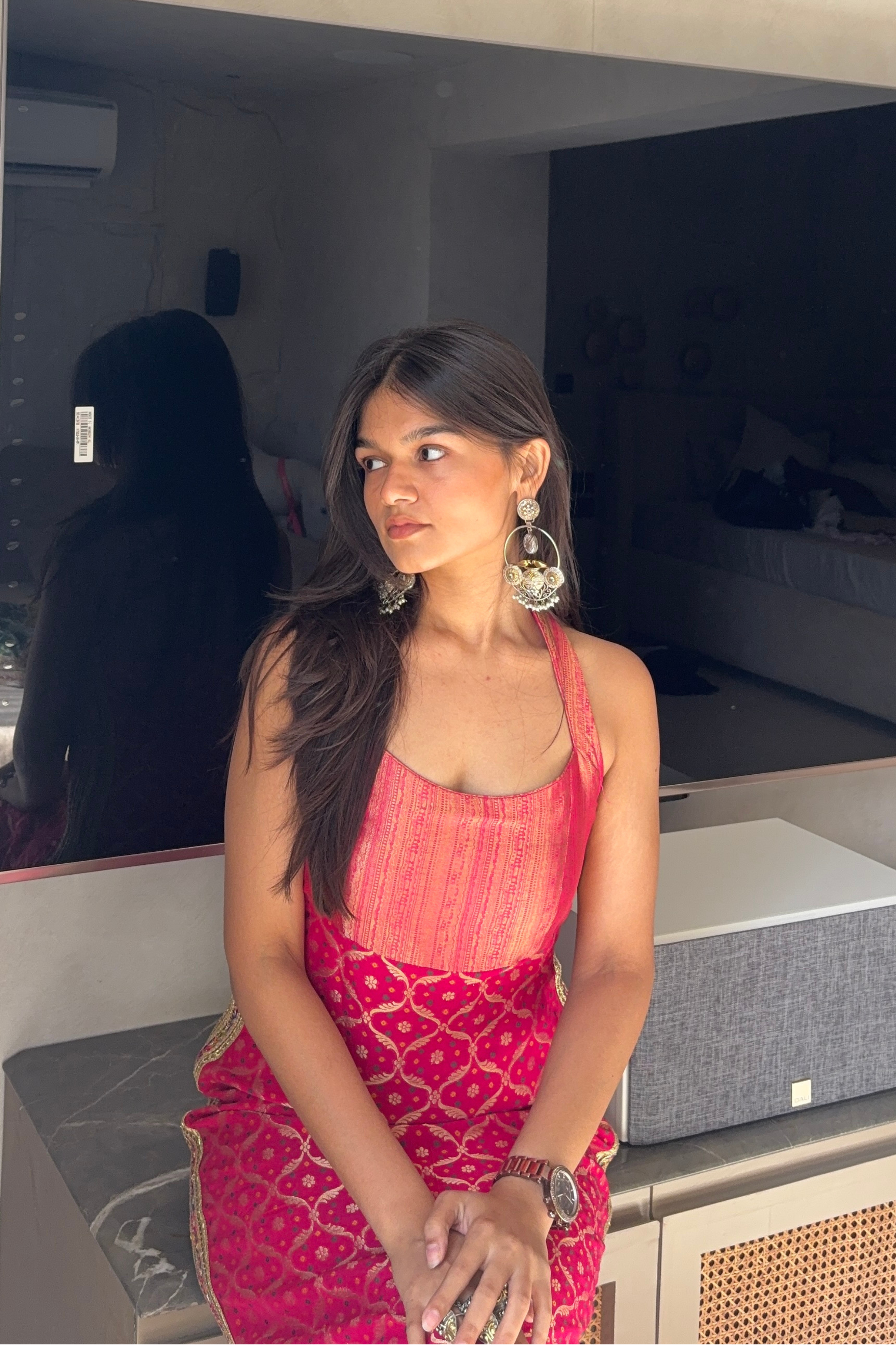 Hot Pink Dress with Lace Detailing