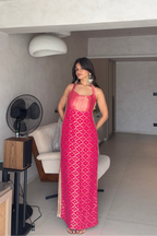 Hot Pink Dress with Lace Detailing