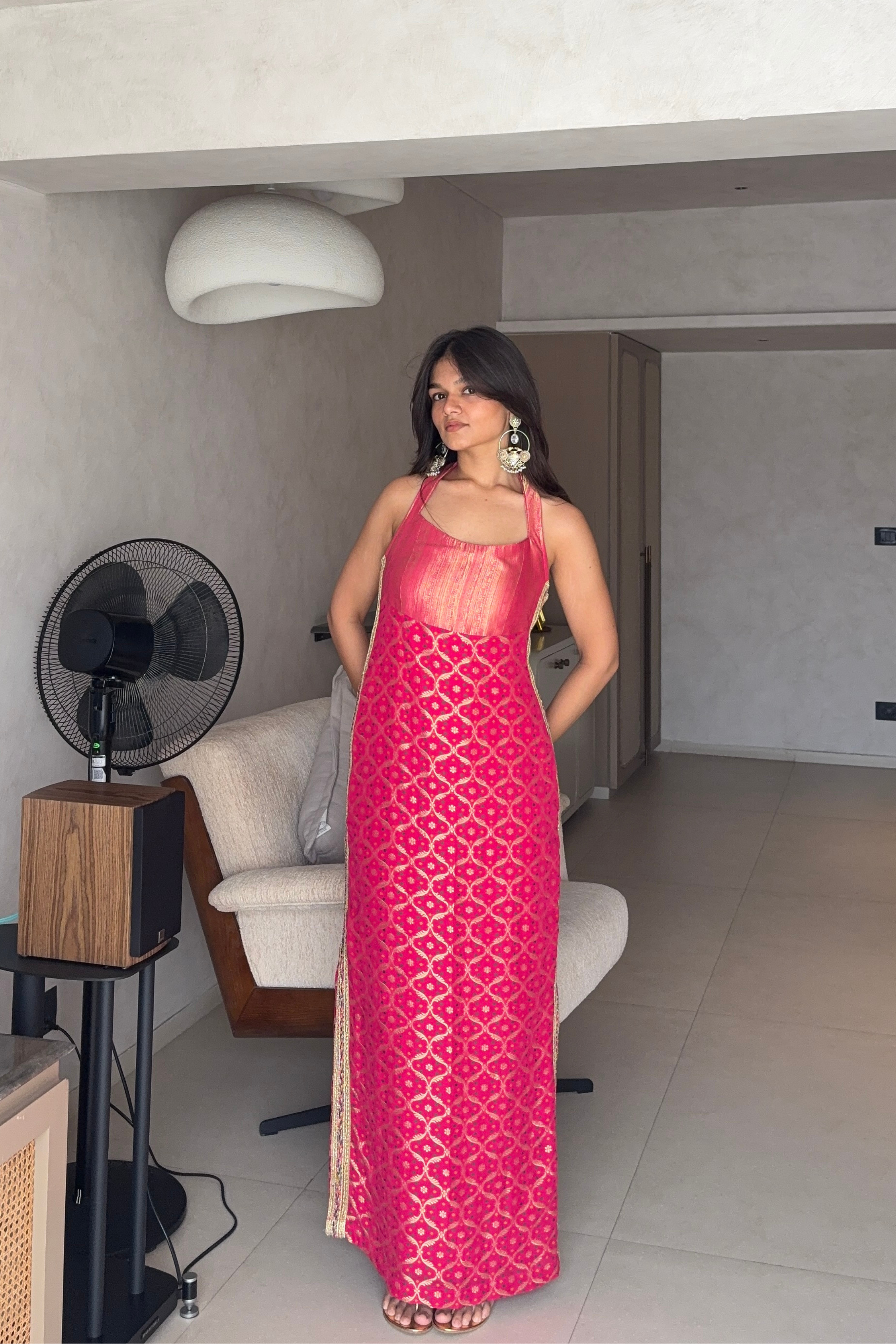 Hot Pink Dress with Lace Detailing