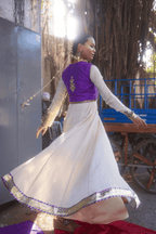 Shahzadi- Jacket Set with Anarkali and Purple Ikat Jacket with Kundan Work and Handwork Detailing