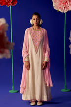 Blush Camellia - Blush Pink and Ivory Anarkali With Pant