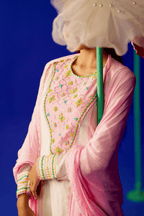 Blush Camellia - Blush Pink and Ivory Anarkali With Pant