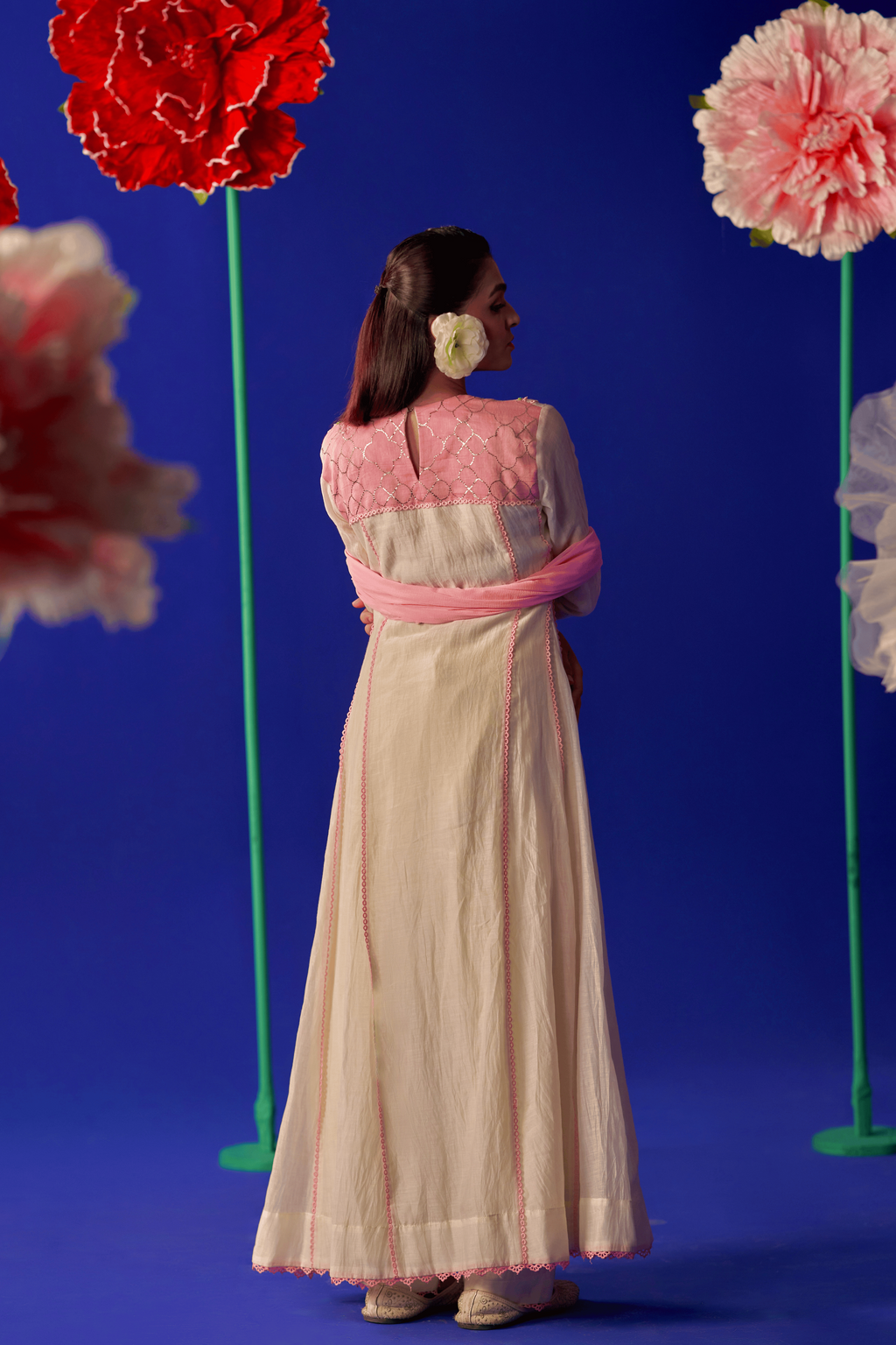 Blush Camellia - Blush Pink and Ivory Anarkali With Pant