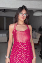 Hot Pink Dress with Lace Detailing